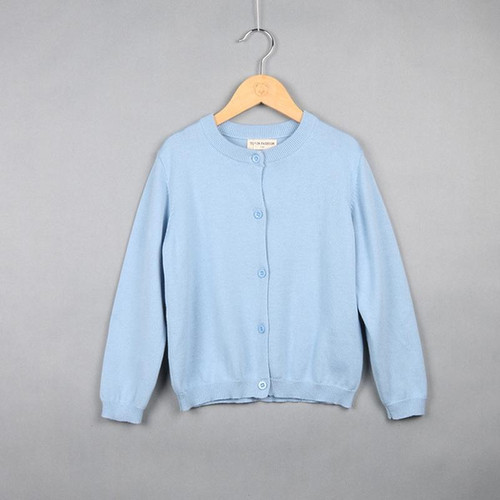 Spring and Autumn Children Clothing Girl Cotton Knit Cardigan Sweater, Kid Size:90cm(Light Blue)