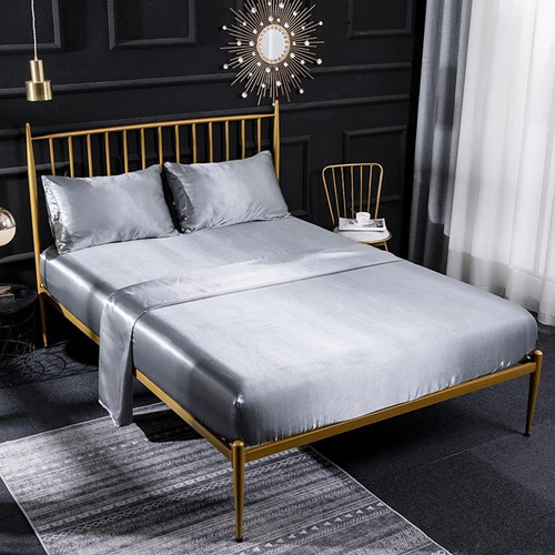 Home Ice Silk Simulation Silk Four-Piece Pillowcase Flat Sheet Fitted Sheet Set, Size:UK-SK:180x200x35cm(Gray)