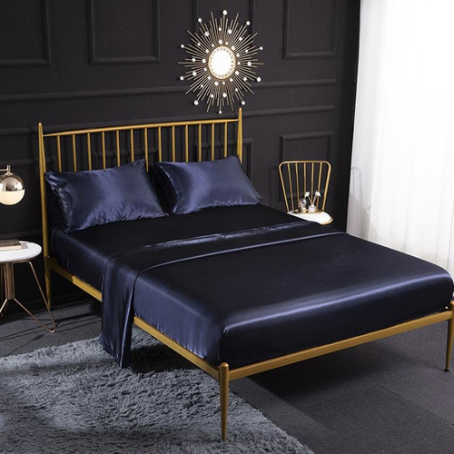 Home Ice Silk Simulation Silk Four-Piece Pillowcase Flat Sheet Fitted Sheet Set, Size:US-Full/UK-D:138x190x35cm(Royal Blue)