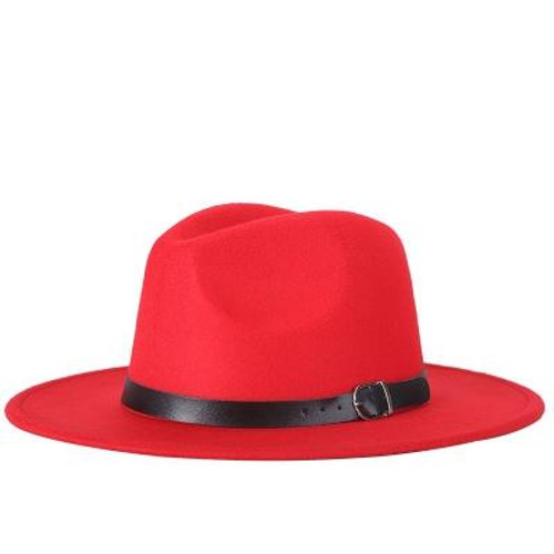 Men Fedoras Women Jazz Hat Black Woolen Blend Cap Outdoor Casual Hat(Red)