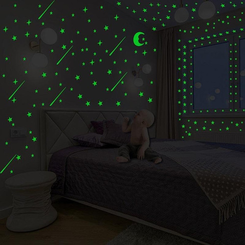 2 Packs AFG3269 Luminous Star Moon Meteor Combination Wall Sticker Home Decoration Wall Sticker(Green)