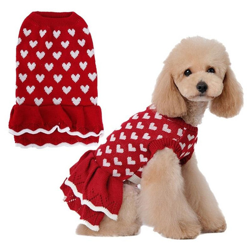 Autumn Winter Pet Red Love Sweater Festive Christmas Pet Clothes, Size: XL