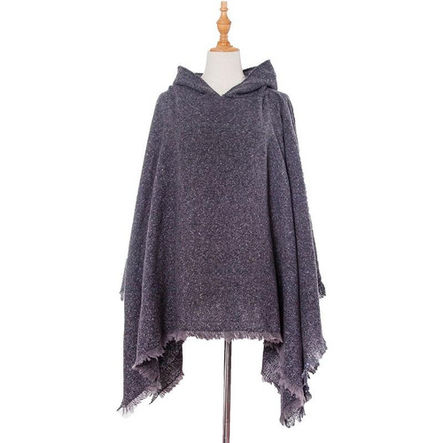 Spring Autumn Winter Checkered Pattern Hooded Cloak Shawl Scarf, Length (CM): 135cm(DP3-04#Grey)
