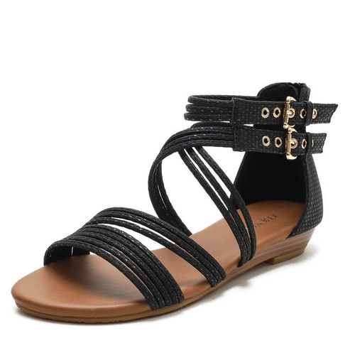 Ladies Summer Wedge Sandals Open-Toe Thick-Soled Roman Style Sandals, Size: 41(Black)