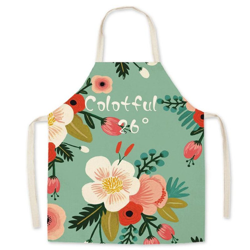 2 PCS Green Leaf Kitchen Apron Linen Cooking Gown Work Clothes, Specification: 65x75 cm(Colo)