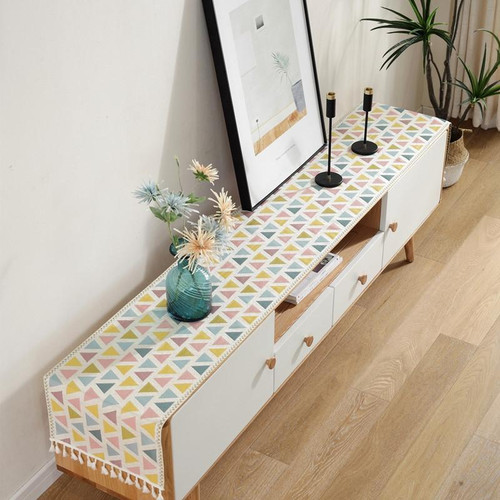 Home TV Cabinet Shoe Cabinet Chenille Polyester Tassel Tablecloth, Size: 35x160cm(Pink Triangle)