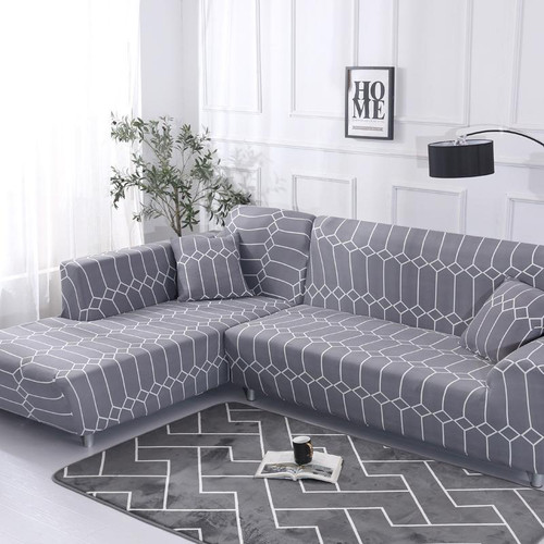 Fabric High Elastic All Inclusive Lazy Sofa Cover, Size: 4 Persons(Blog F)