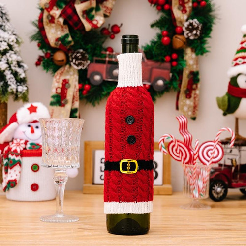 Christmas Knitted Wine Bottle Cover Festival Restaurant Decorations(Belt)