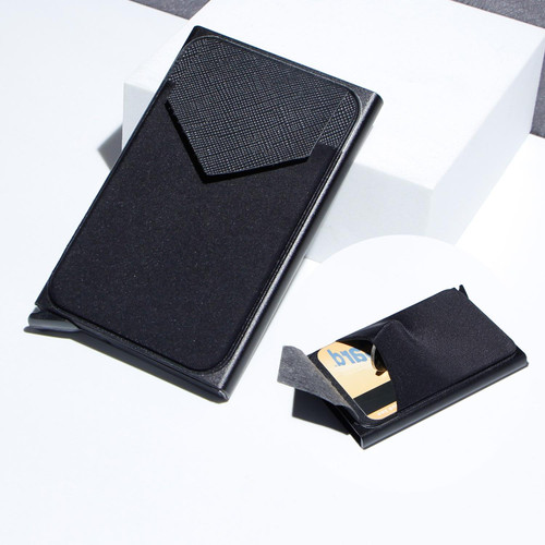 Pop Up Metal Card Holder with Lycra Cloth RFID Aluminum Alloy Credit Card Box(Black)