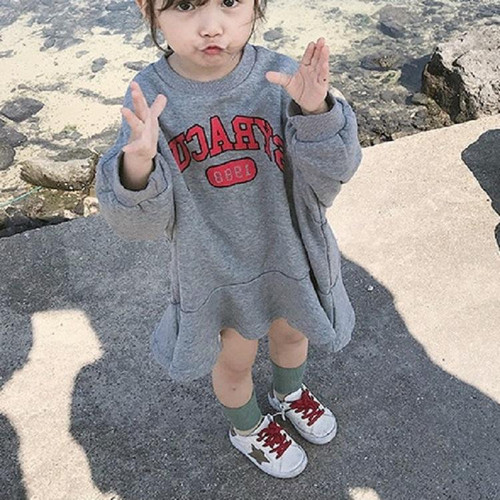 Autumn Girls Loose Letter Long Sleeve Skirt Shirt, Suggest Height:Size15120-130cm(Grey) Autumn Girls Loose Letter Long Sleeve Skirt Shirt, Suggest Height:Size15120-130cm(Grey)