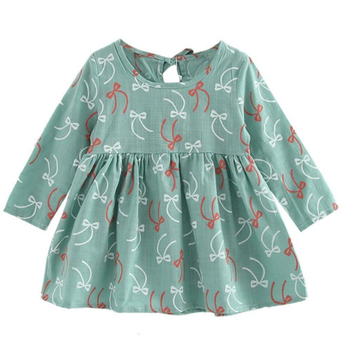 Girl Dress Children Dress Girls Long Sleeve Plaid Dress Soft Cotton Summer Princess Dresses Baby Girls Clothes, Size:120cm(Bean Green Bow Tie)