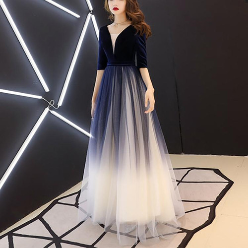 Meeting Ladies  Female Bride Wedding Party Dress, Size:M(Dark Blue)