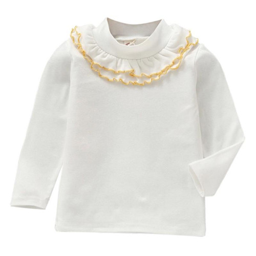 Spring Girls Solid Color Lace Round Neck Bottoming Shirt Children Clothing, Height:120cm(White) Spring Girls Solid Color Lace Round Neck Bottoming Shirt Children Clothing, Height:120cm(White)