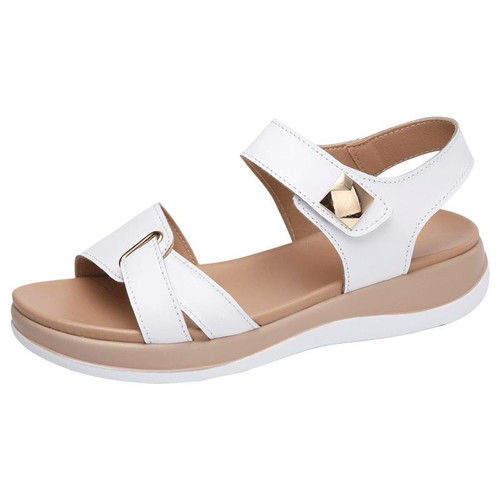 Simple and Versatile Non-slip Wear-resistant Flat Bottom Sandals for Women (Color:White Size:39)