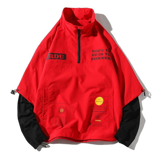 Letters Printed Pullover Jacket Couple Loose Casual Jacket (Color:Red Size:L)