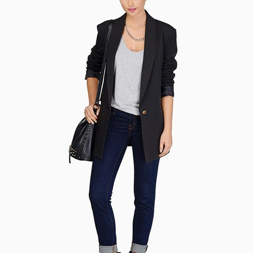 One Buckle Long-sleeved Suit (Color:Black Size:L)