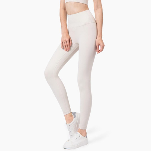 High Waist Anti Flanging Yoga Pants No Embarrassment One Piece Hip Lifting Peach Pants (Color:Light Ivory Size:XL)