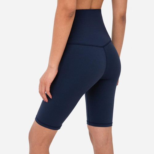 Double Sided Brocade Skin Nude Fitness Pants Five Point Tight Yoga Shorts (Color:True navy Size:S) Double Sided Brocade Skin Nude Fitness Pants Five Point Tight Yoga Shorts (Color:True navy Size:S)