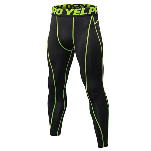 Exercise Fitness Running Training Breathable Quick Dry Elastic Tights (Color:Black Green Size:L)