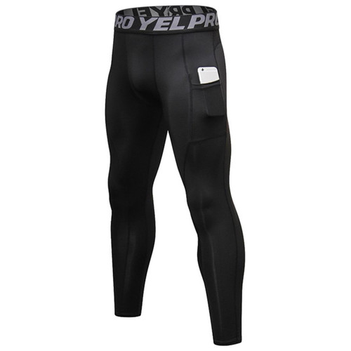 Running Training Sweat Wicking Stretch Tights With Pocket (Color:Black Size:XL)