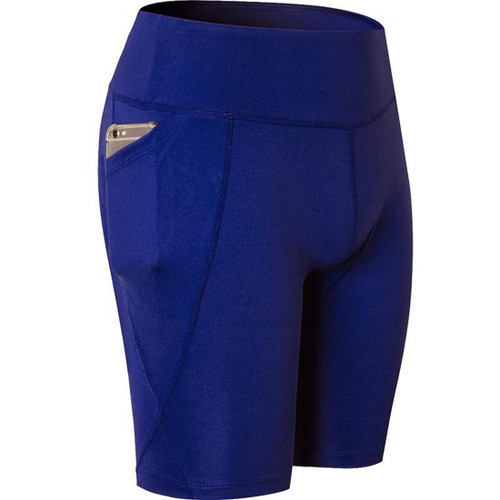 High Elastic Medium High Waist Fitness Exercise Quick Drying Sweat Wicking Tight Shorts With Pocket (Color:Blue Size:XXL) High Elastic Medium High Waist Fitness Exercise Quick Drying Sweat Wicking Tight Shorts With Pocket (Color:Blue Size:XXL)