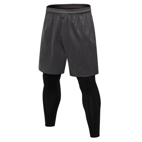 Fake Two Piece Fitness Leisure Stretch Quick Drying Pants (Color:Grey Size:M)