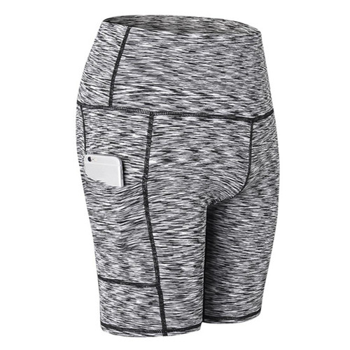 High Waist Yoga Slant Pocket Exercise Quick Dry Tight Elastic Fitness Shorts (Color:Colorful Black Size:S)