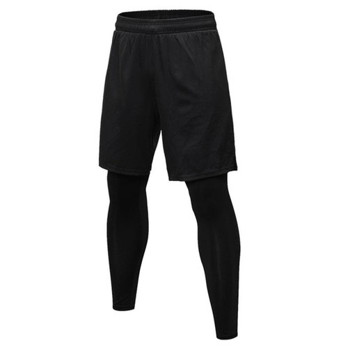 Fake Two Piece Fitness Leisure Stretch Quick Drying Pants (Color:Black Size:XL)