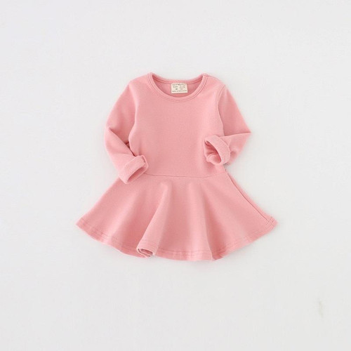 Girls Ruffled Long Sleeve Dress (Color:Pink Size:92)