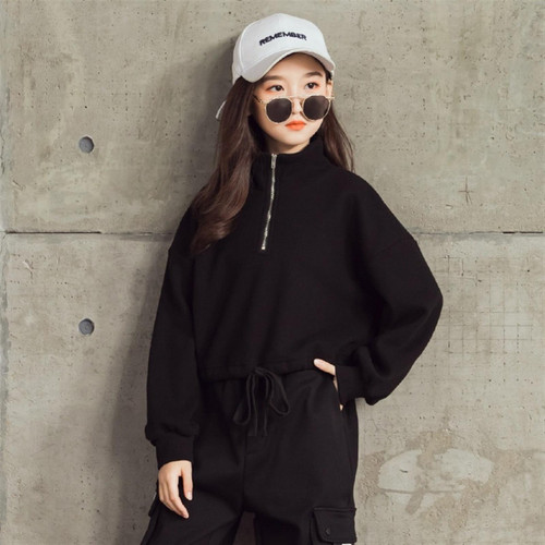 Spring Autumn Children Fashion Sweater Hoodies (Color:Black Size:120cm)