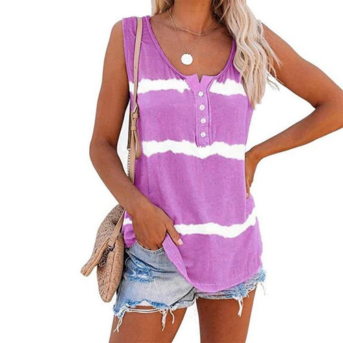 Loose Tie-dye Striped Printed Vest T-shirt for Ladies (Color:Purple Size:XL)