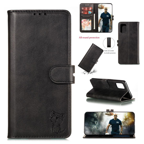 For Galaxy A81 Embossed Happy Cat Pattern Horizontal Flip Leather Case with Holder & Card Slots & Wallet(Black)