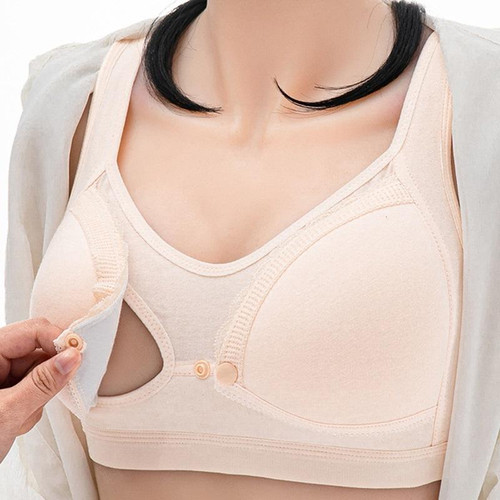 Front Button Cotton Breastfeeding Underwear Breathable Pregnancy Bra without Steel Ring (Color:Skin Color Size:38/85BC)