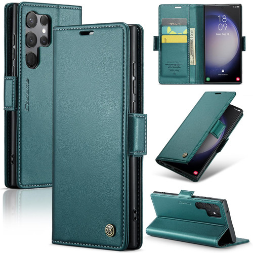 For Samsung Galaxy S23 Ultra 5G CaseMe 023 Butterfly Buckle Litchi Texture RFID Anti-theft Leather Phone Case(Pearly Blue)