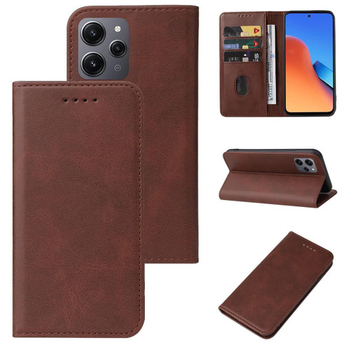 For Xiaomi Redmi 12 4G Magnetic Closure Leather Phone Case(Brown)