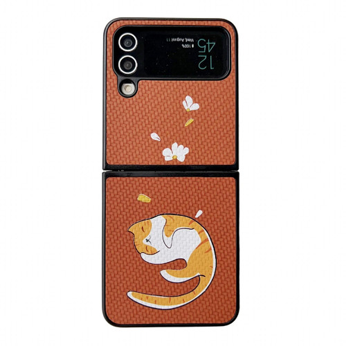 For Samsung Galaxy Z Flip3 5G Braided Texture Colored Drawing Pattern Phone Case(Brown Sleeping Cat)