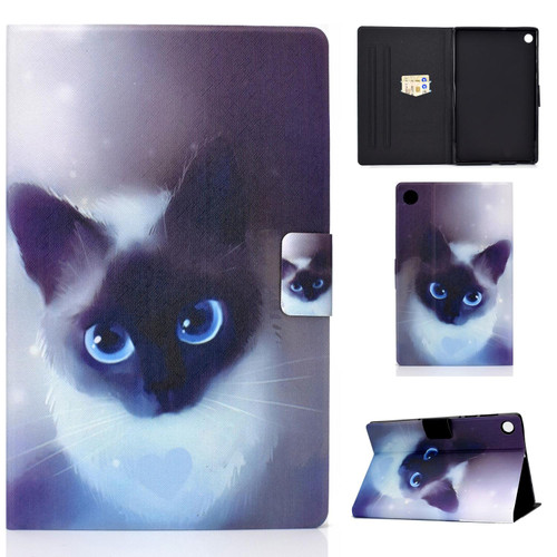For Samsung Galaxy Tab A9+ Electric Pressed Colored Drawing Leather Tablet Case with Sleep / Wake-up Function(Blue Eyed Cat)