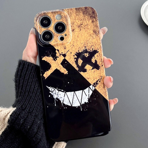 For iPhone 12 Pro Max Painted Pattern Precise Hole PC Phone Case(Black Yellow Smiling)