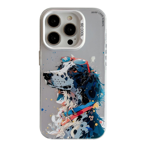 For iPhone 15 Pro Max Animal Pattern Oil Painting Series PC + TPU Phone Case(Spotted Dog)