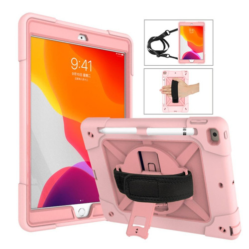 For iPad 10.2 Contrast Color Silicone + PC Combination Case with Holder(Rose Gold)