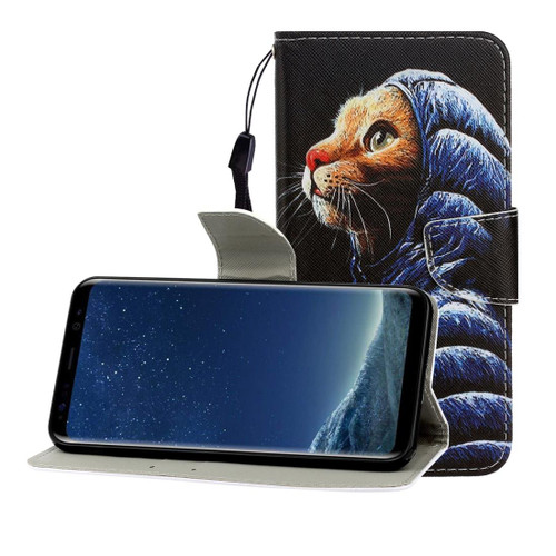 For Galaxy S8 Colored Drawing Horizontal Flip Leather Case with Holder & Card Slot & Wallet(Down Jacket Cat)