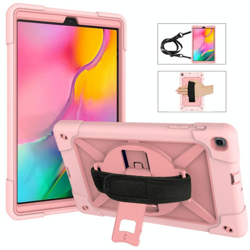 For Galaxy Tab A 10.1 (2019) T510 Contrast Color Silicone + PC Combination Case with Holder(Rose Gold)
