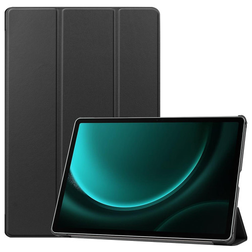 For Samsung Galaxy Tab S9 FE+ Custer Pure Color 3-Fold Holder Smart Leather Tablet Case(Black)