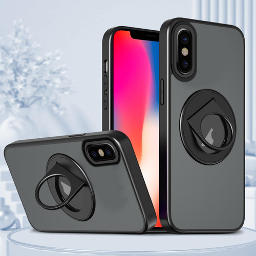 For iPhone XS / X Rotating Ring Magnetic Holder Phone Case(Black)