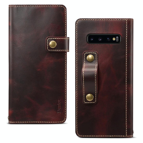 For Galaxy S10 Plus Denior Oil Wax Cowhide DK Magnetic Button Horizontal Flip Leather Case with Holder & Card Slots & Wallet(Dark Red)