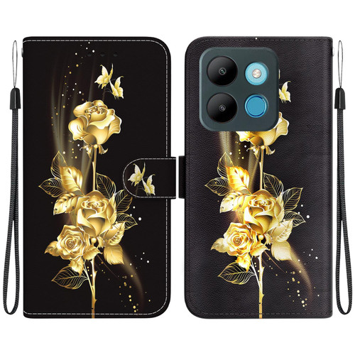 For Infinix Smart 7 Africa Crystal Texture Colored Drawing Leather Phone Case(Gold Butterfly Rose)