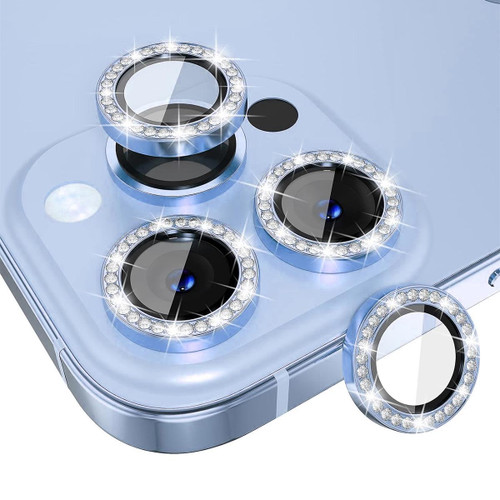 For iPhone 14 Pro / 14 Pro Max ENKAY AR Anti-reflection Individual Diamond Ring Camera Lens Glass Full Film(Sierra Blue)