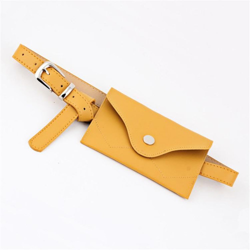 PU Leather Belt for Women, with Removable Mini Phone Bag, Size:105 x 2.4cm(Yellow+Silver Buckle)