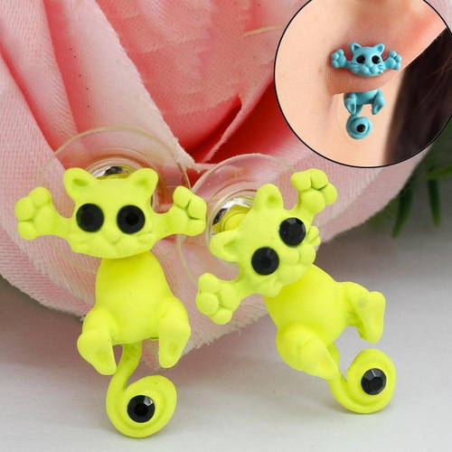 1 Pair Fashion Classic Kitten Animal Jewelry Cute Cat Stud Earrings for Girls(Yellow)