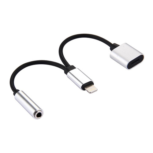 10cm 8 Pin Female & 3.5mm Audio Female to 8 Pin Male Charger Adapter Cable, Support All iOS System(Silver)